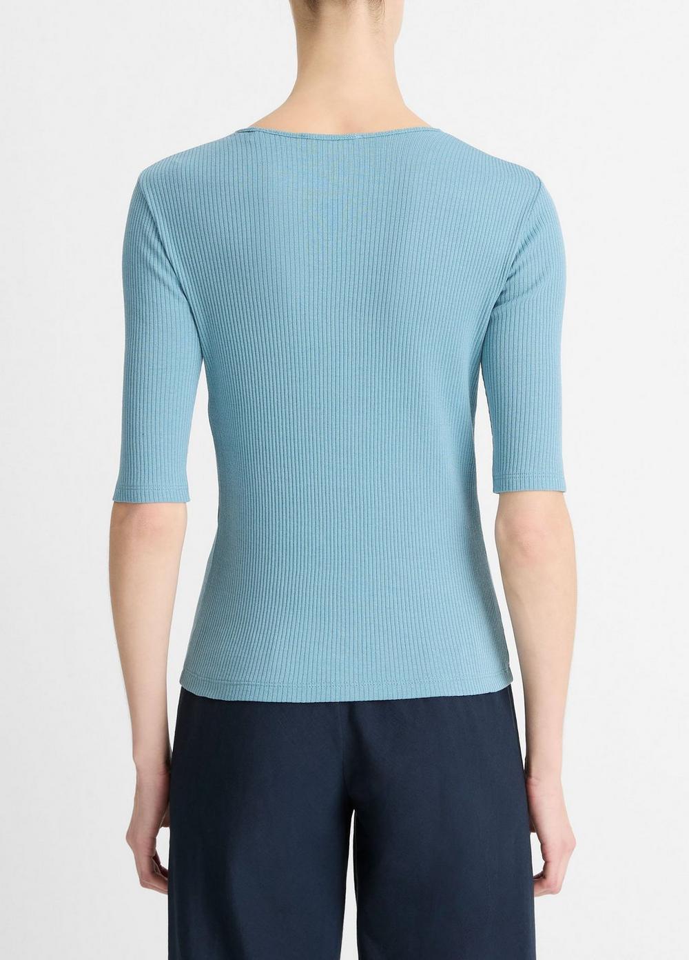 Ribbed Pima Cotton Elbow-Sleeve T-Shirt Product Image