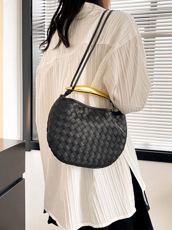 Geometric Split-Joint Woven Zipper Bags Handbags Product Image