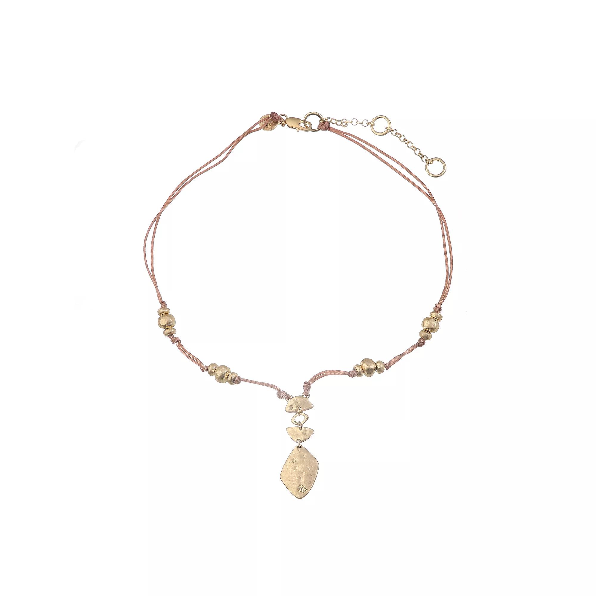 Bella Uno Worn Gold Diamond-Shape Lariat Beaded Cord Necklace, Womens, Size: 18+3, Gold Tone Product Image