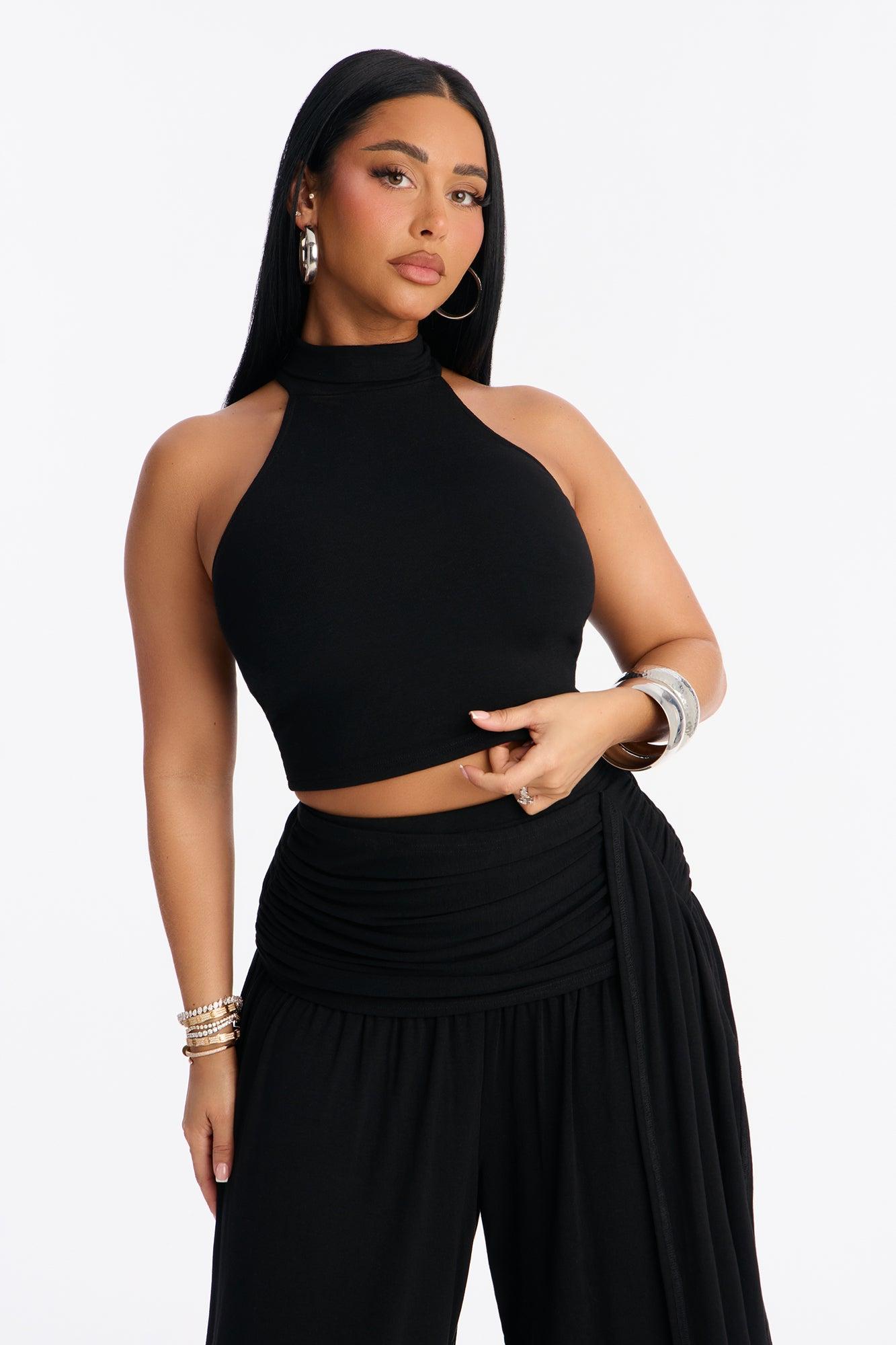 Anya Mock Neck Balloon Pant Set - Black Female Product Image