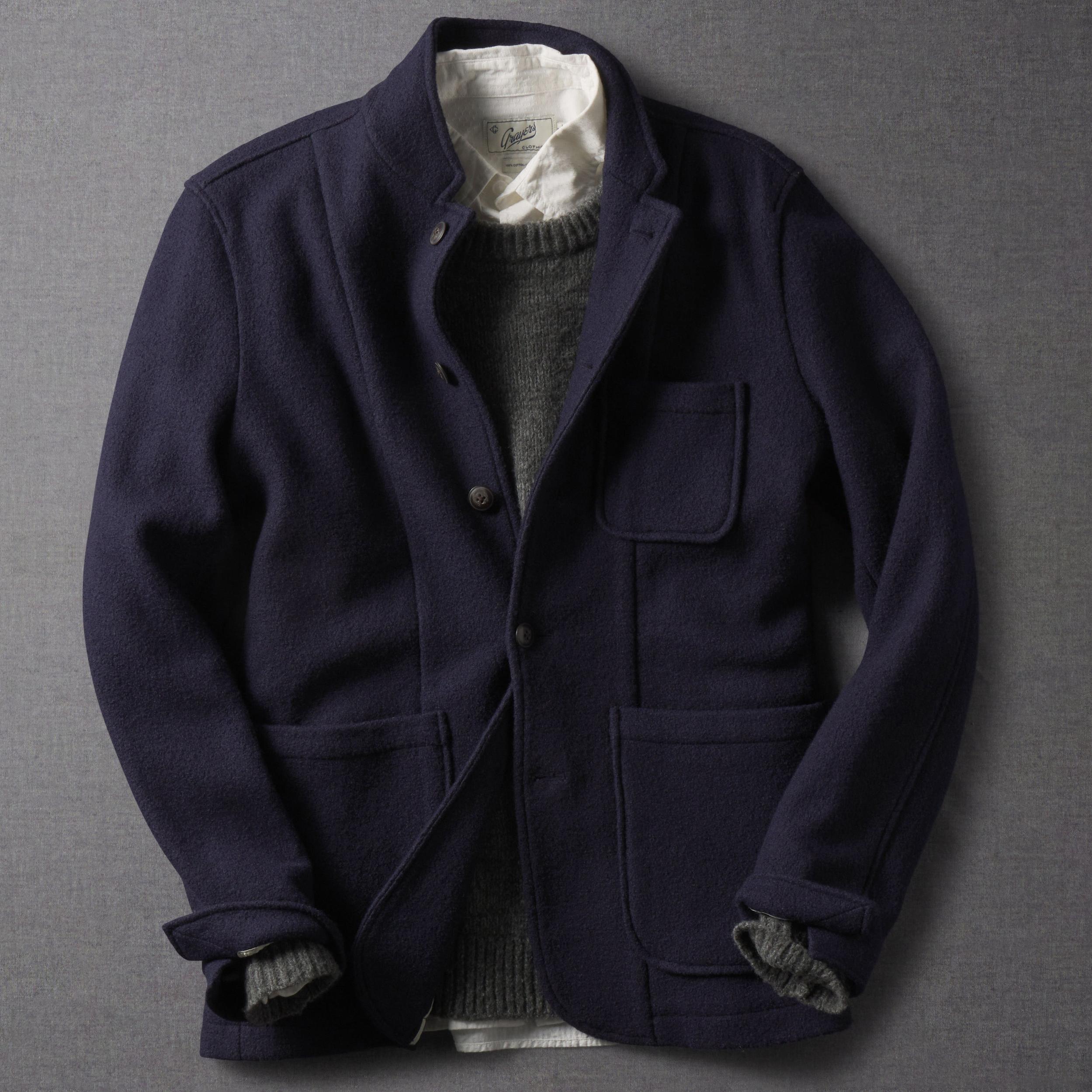 Burnham Knitted Wool Blazer - Navy Product Image