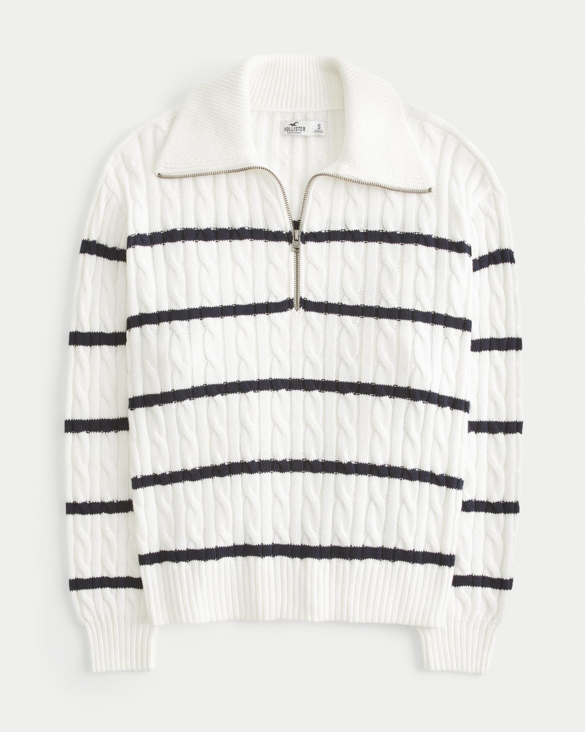 Oversized Cable-Knit Half-Zip Sweater Product Image