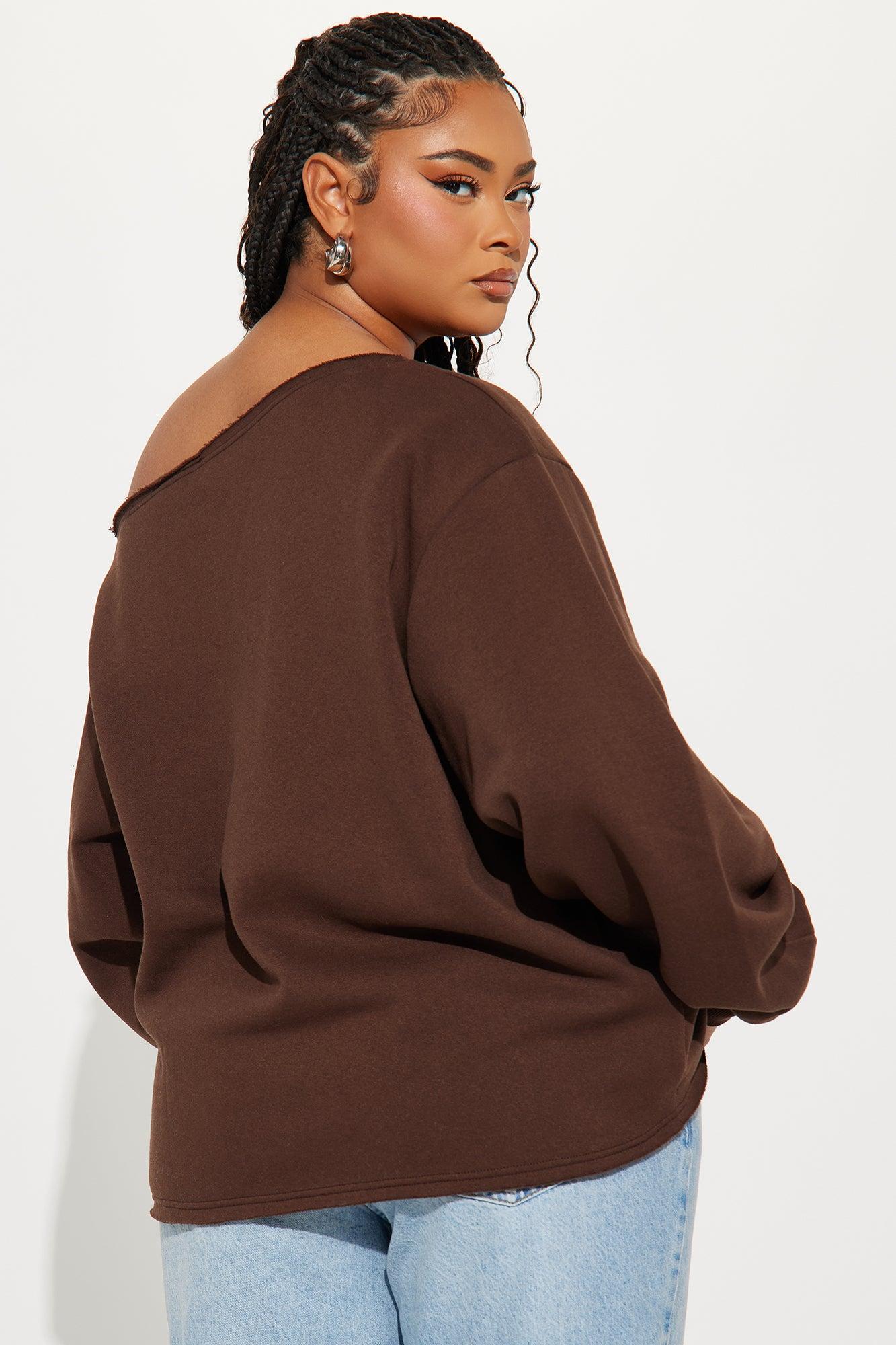 Von Dutch Classic Off Shoulder Sweatshirt - Brown Product Image