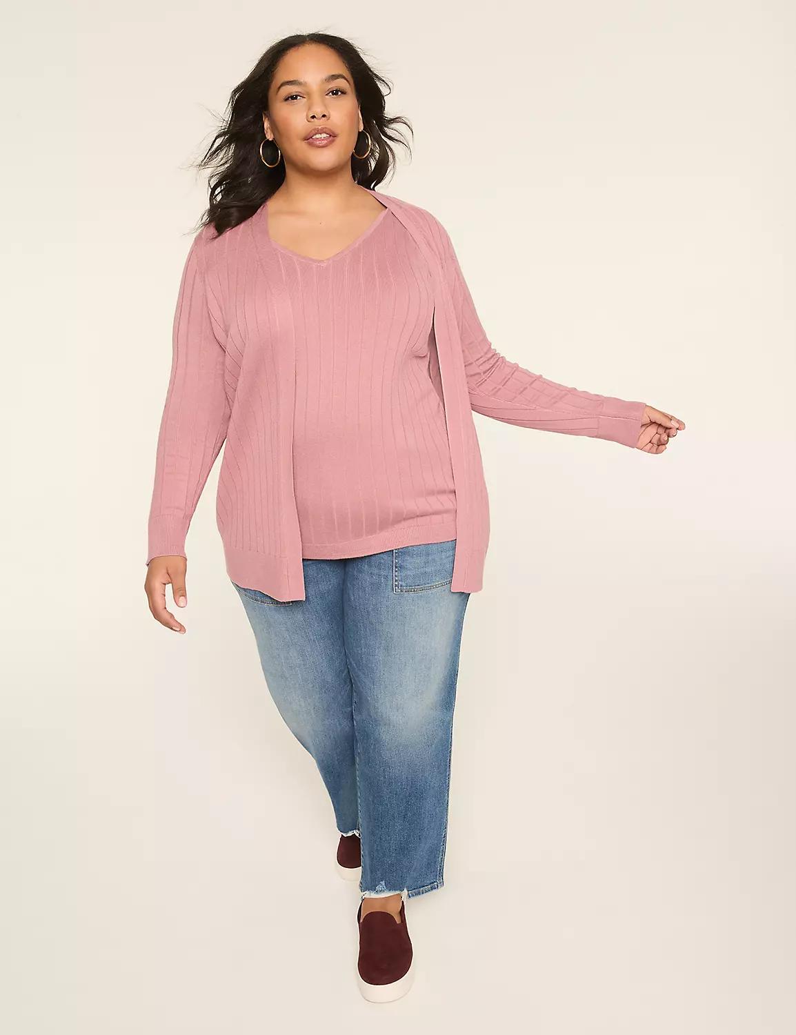 Modern Ribbed Long-Sleeve Open-Front Cardigan Product Image