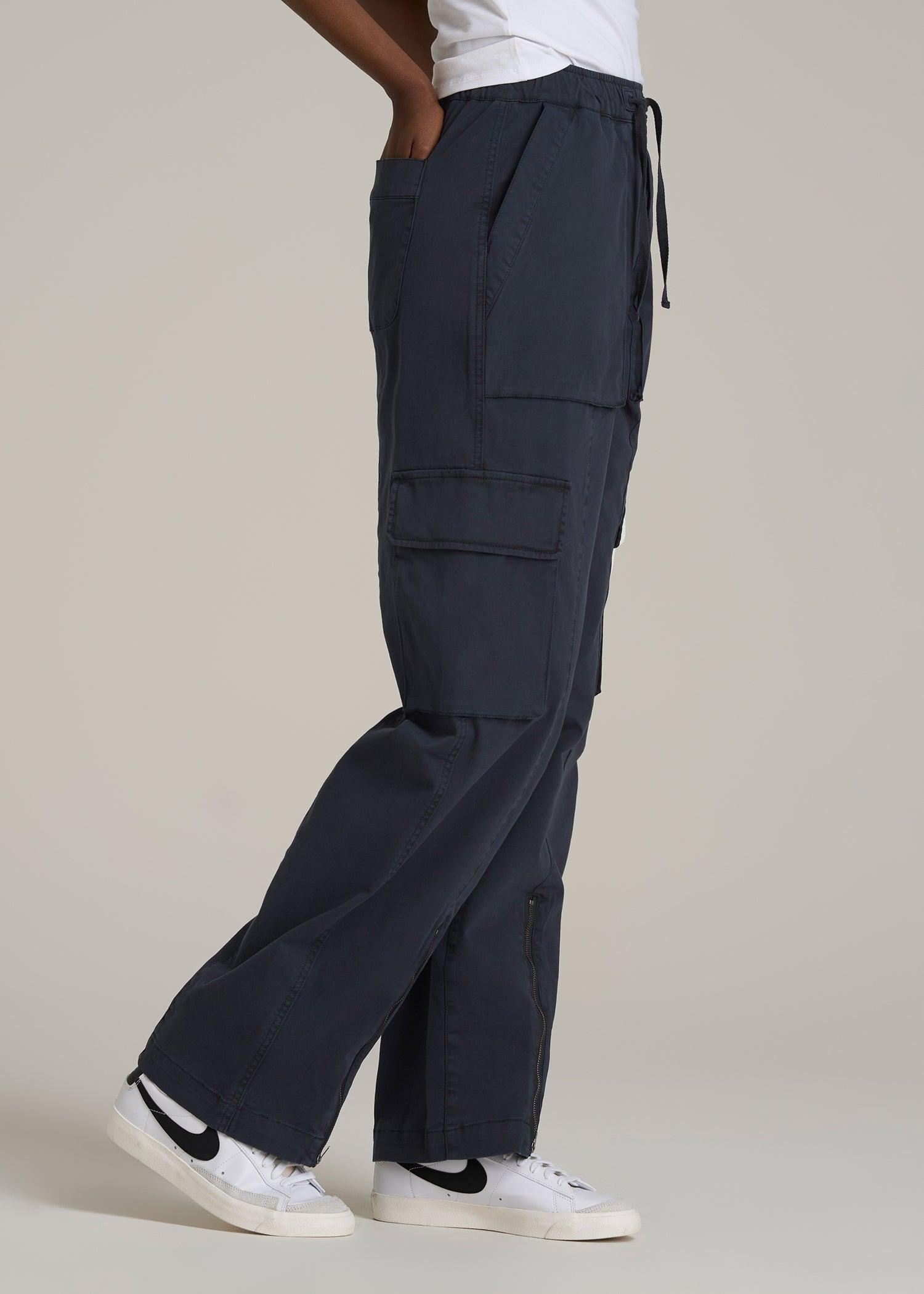 High Rise Garment Dyed Baggy Cargo Pants for Tall Women in Deep Navy Female Product Image