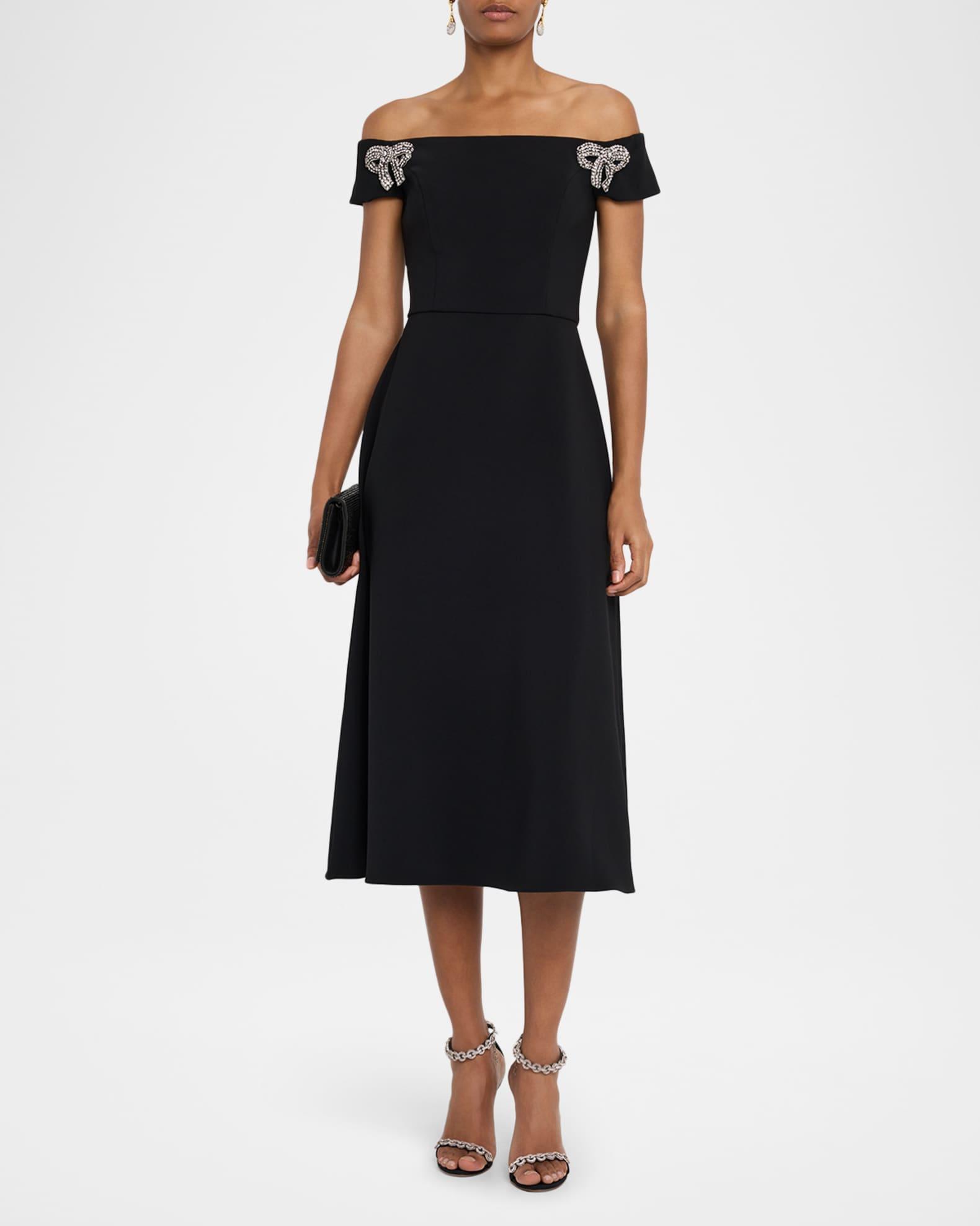 Bow Embellished Off-The-Shoulder Midi Dress Product Image