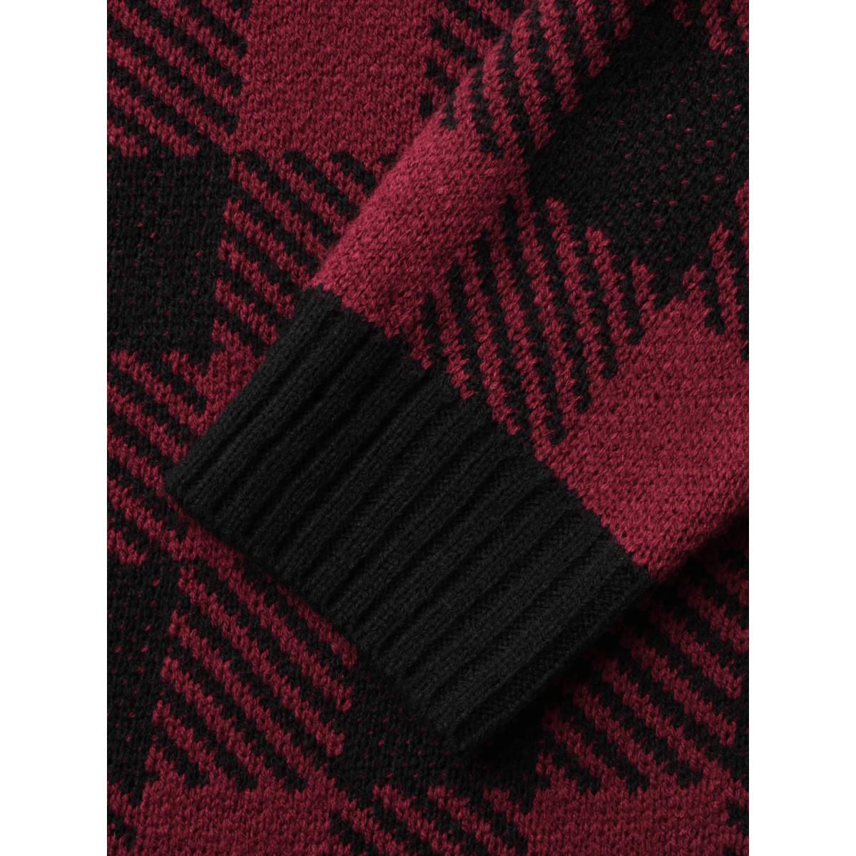 Plus Size Turtleneck Plaid Pattern Straight Fit Pullover Scarlet Women Casual Loose Long Sleeve Turtleneck Everyday Pullovers BloomChic 12/L Product Image