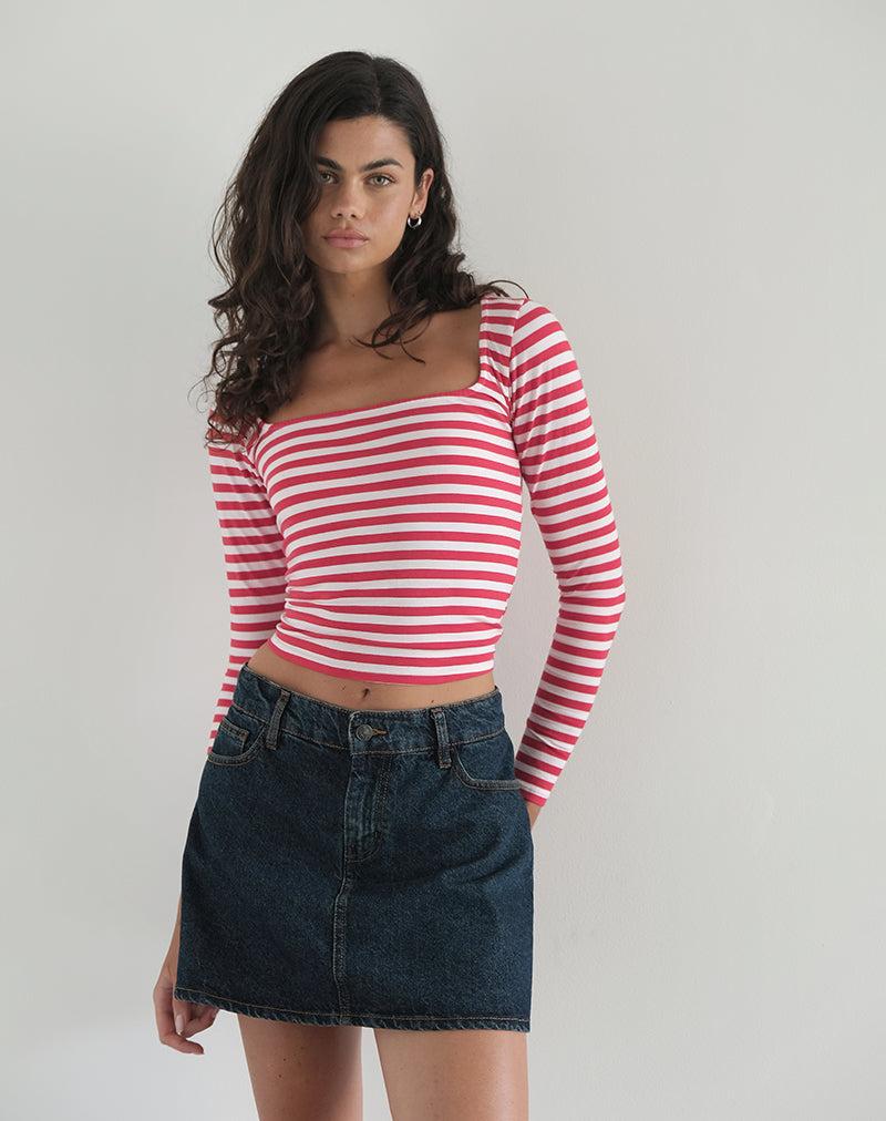 Biga Long Sleeve Top in Red and White Stripe Female Product Image