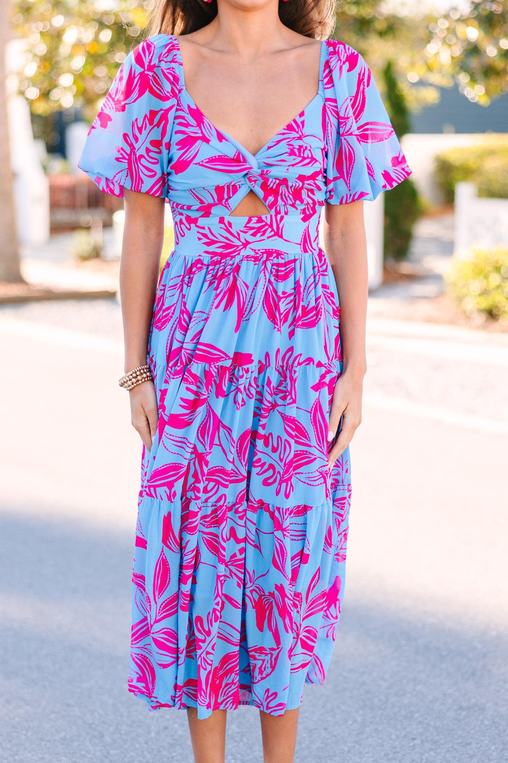 All In The Journey Blue Floral Midi Dress Female Product Image