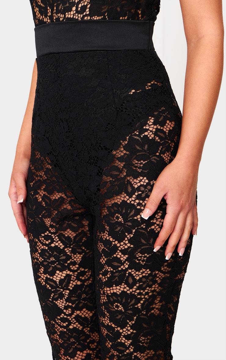 Petite Black Lace Ribbon Detail Straight Leg Jumpsuit Product Image