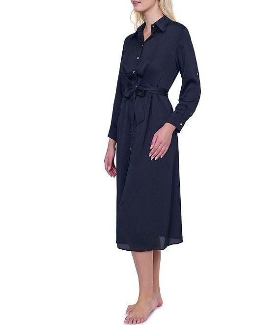 Gottex Monte Carlo Point Collar Long Sleeve Button Front Shirt Dress Swim Cover Up Product Image