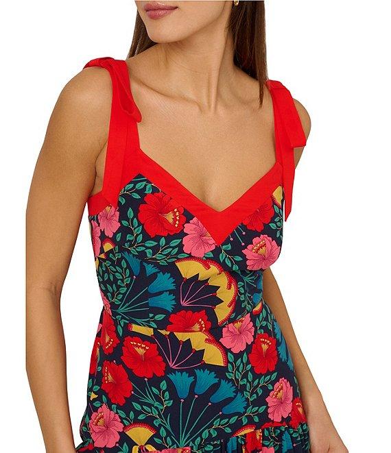 Adrianna by Adrianna Papell Floral Print Sweetheart Neck Sleeveless A Line Midi Dress Product Image