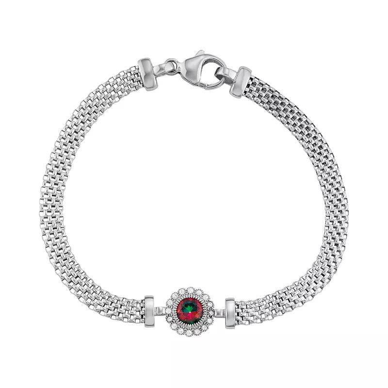 Sterling Silver Mesh Cubic Zirconia Halo Bracelet, Womens Aurora Borealis Product Image