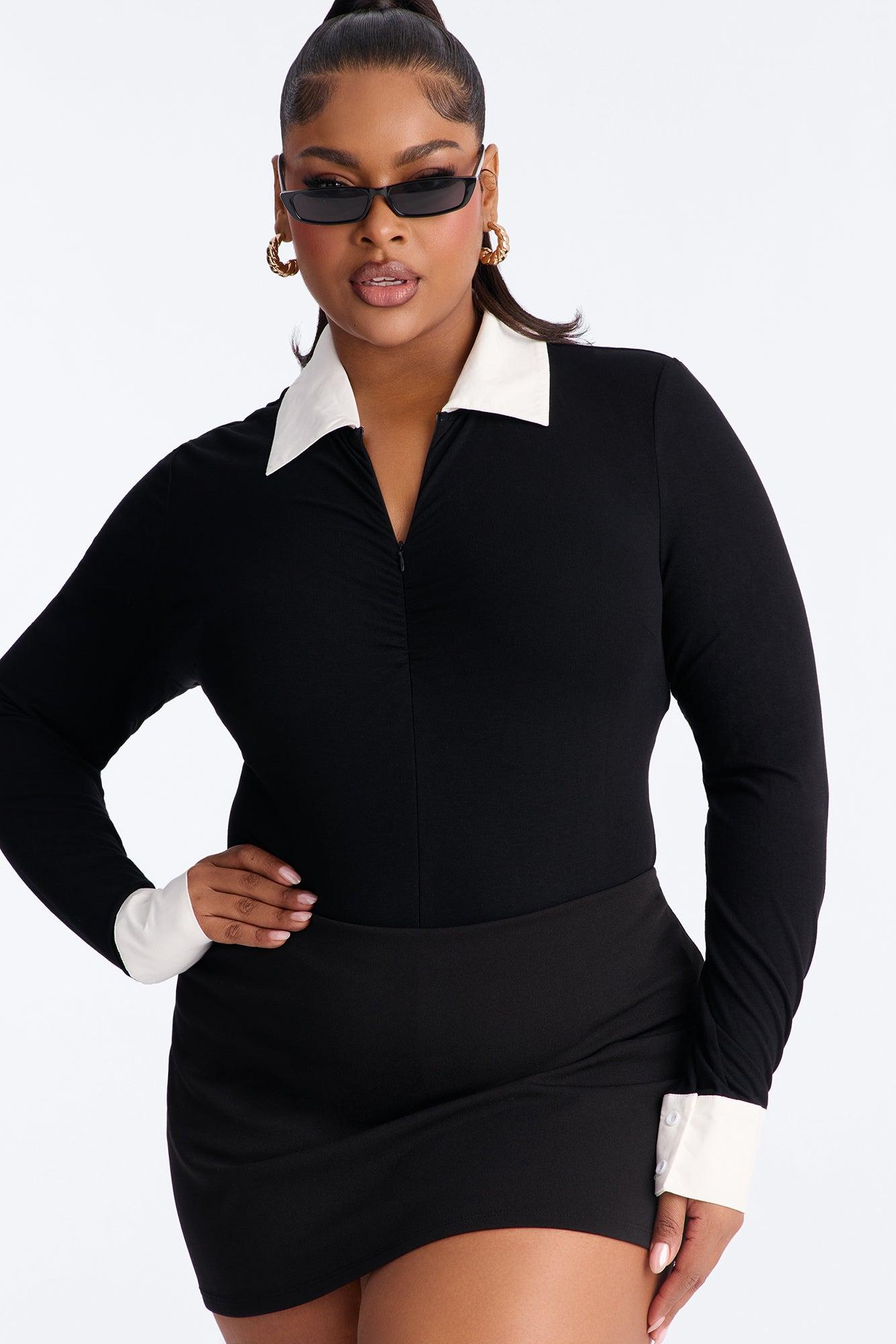 Ultimatum Collared Long Sleeve Bodysuit - Black/combo Female Product Image