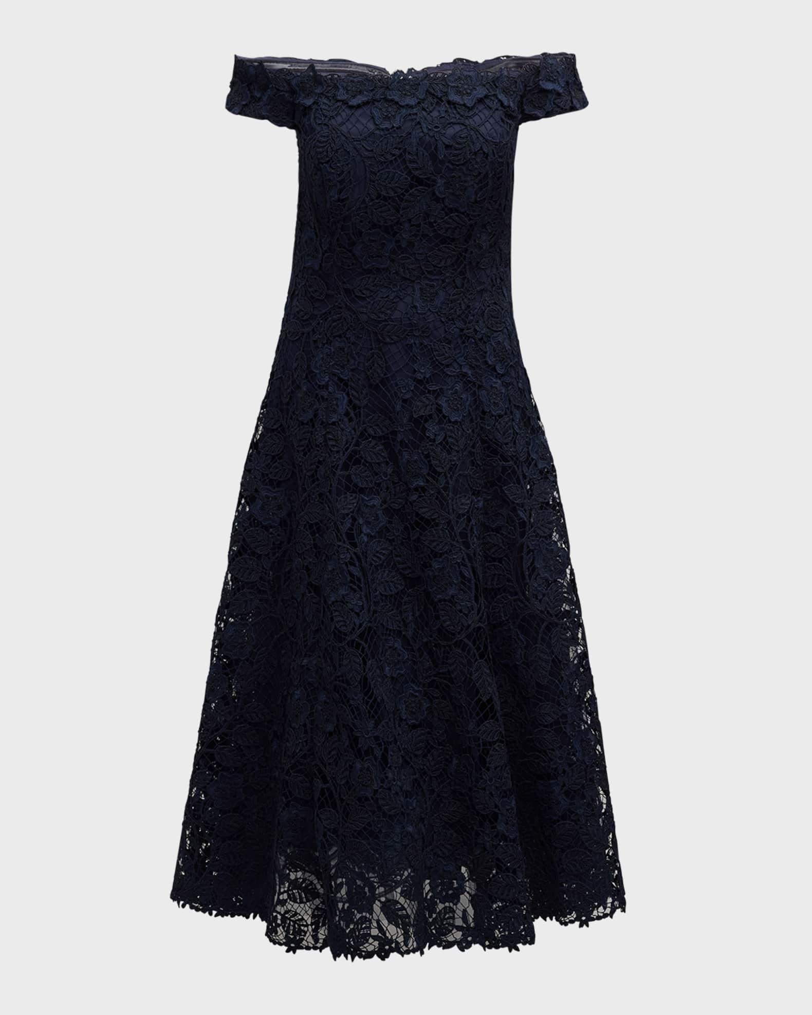 Off-Shoulder Floral Lace Midi Dress Product Image