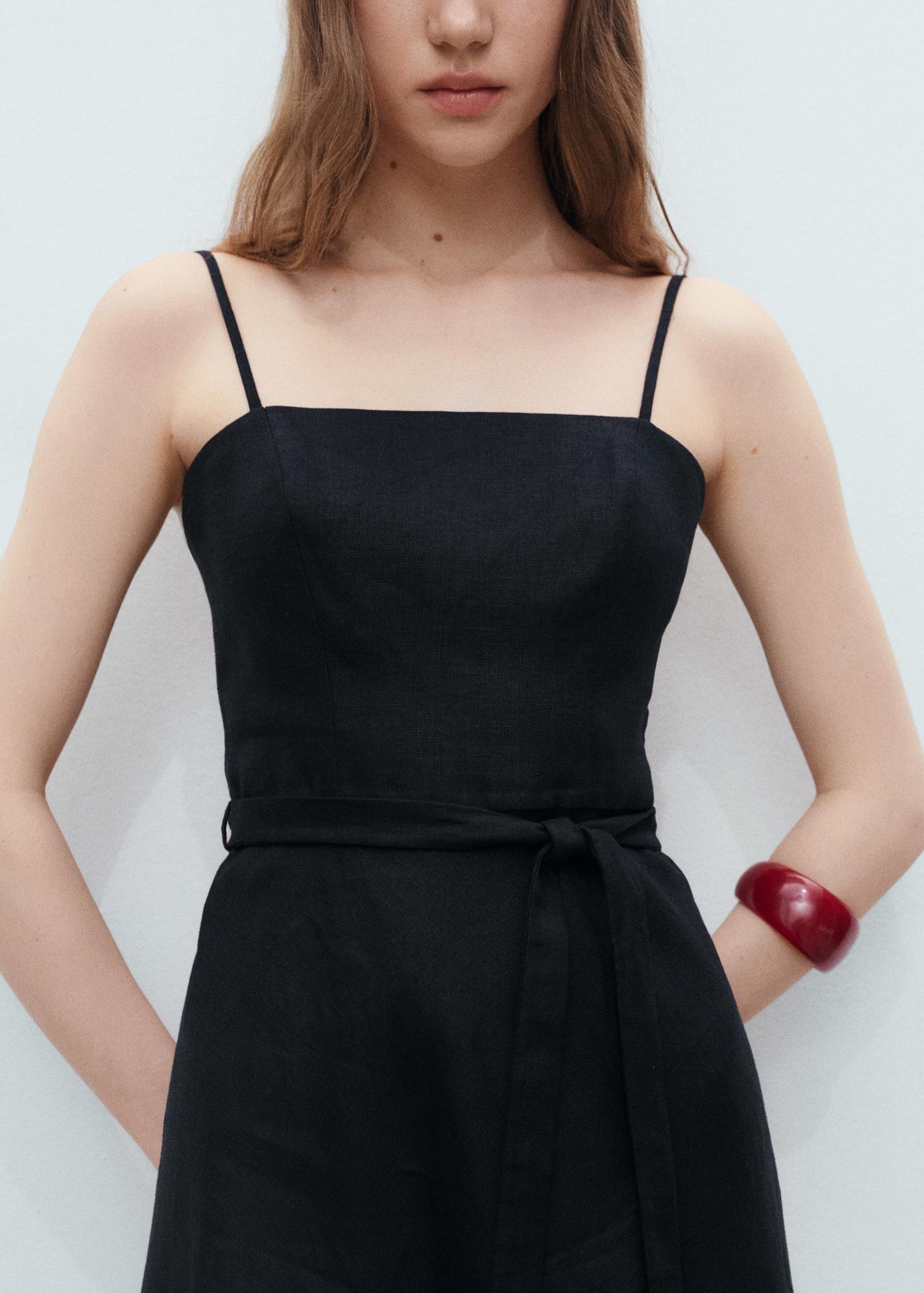 Bow linen-blend dress - Women | MANGO USA Product Image