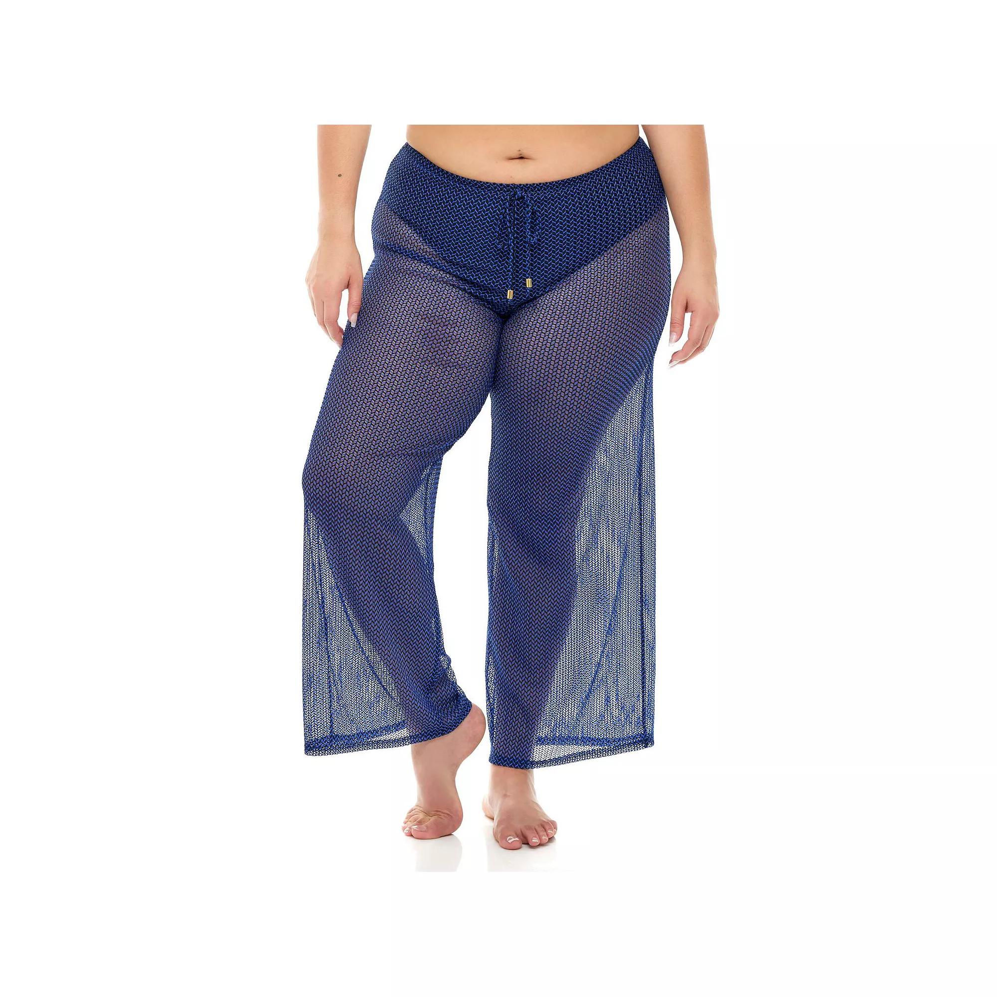 Plus Size Jordan Taylor Sheer Herringbone Swim Cover-Up Pants, Women's, Size: 2XL, Black Royal Product Image