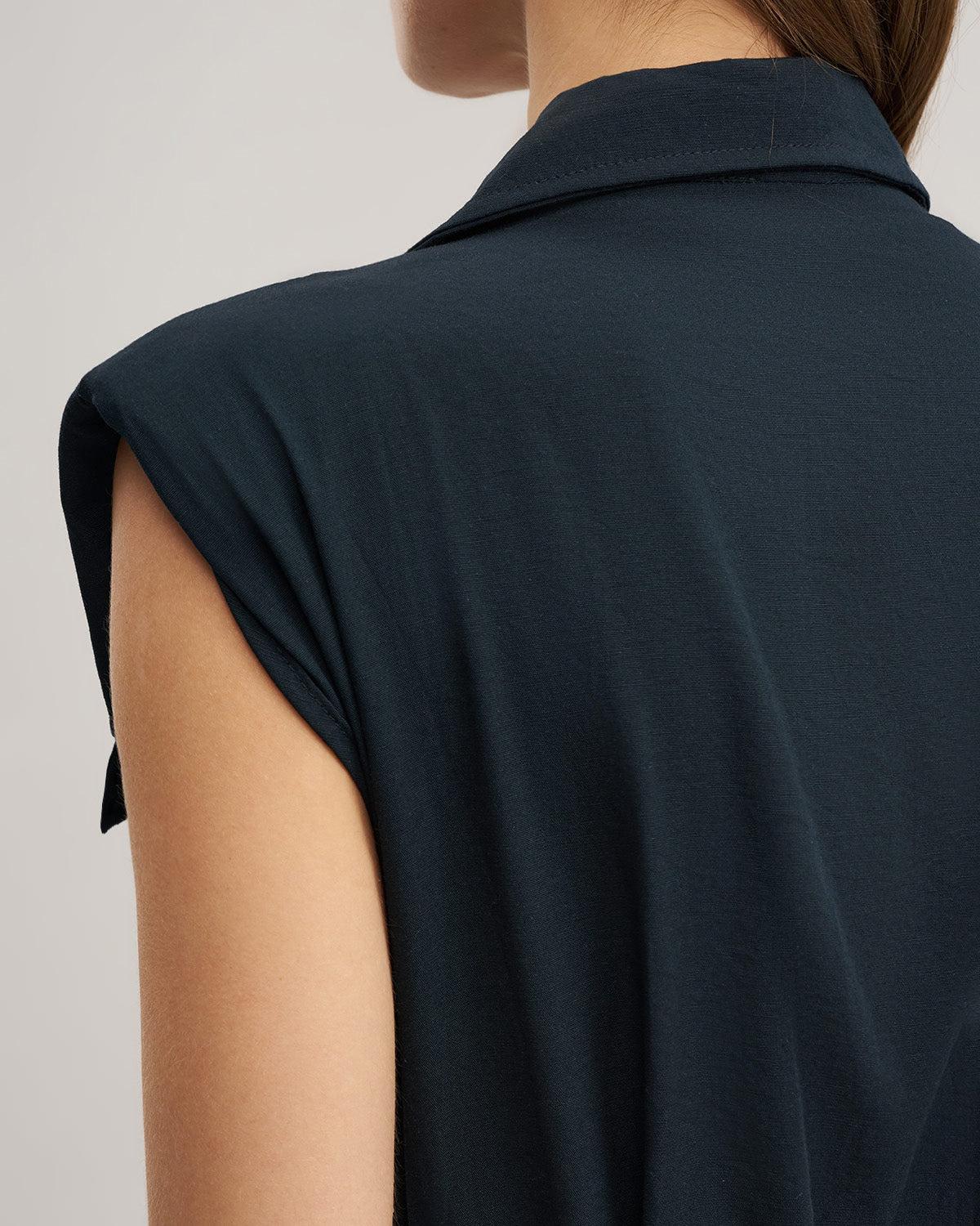 Blue Sleeveless Belted Midi Dress Product Image