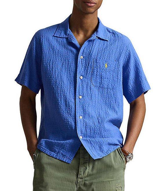 Polo Ralph Lauren Classic Fit Linen-Blend Seersucker Short Sleeve Woven Camp Shirt Product Image