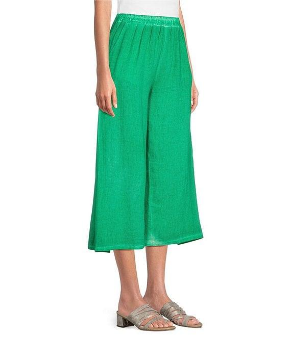 M Made in Italy Linen Blend Elastic Waist Crop Wide Leg Pants Product Image