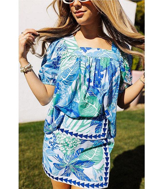 J.Marie Coordinating Andie Floral Print Square Neck Puff Sleeve Top Product Image