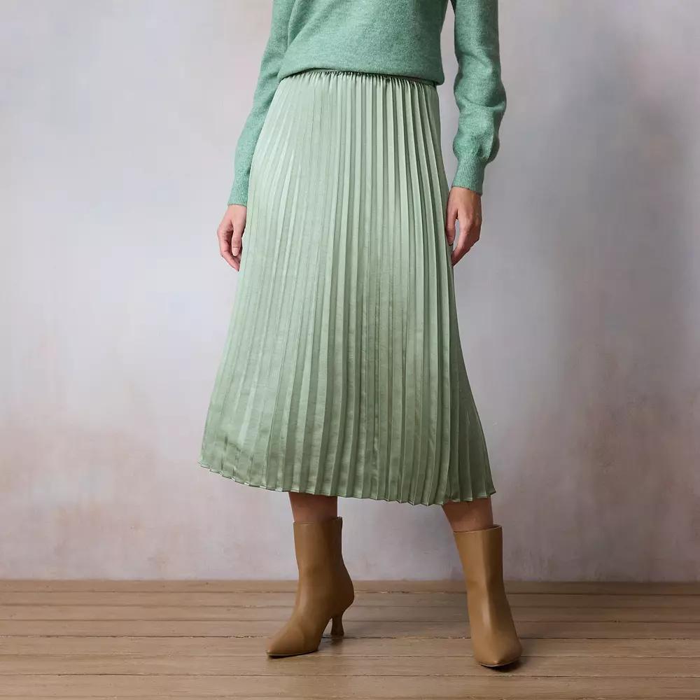 Women's LC Lauren Conrad Pleated Pull-On Midi Skirt, Size: Medium, Valor Green Product Image