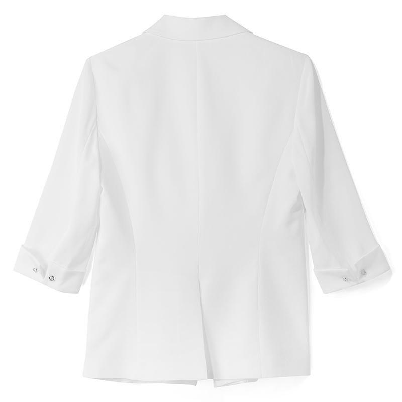 White Triacetate Three Quarter Sleeve Slim Women Blazer Product Image