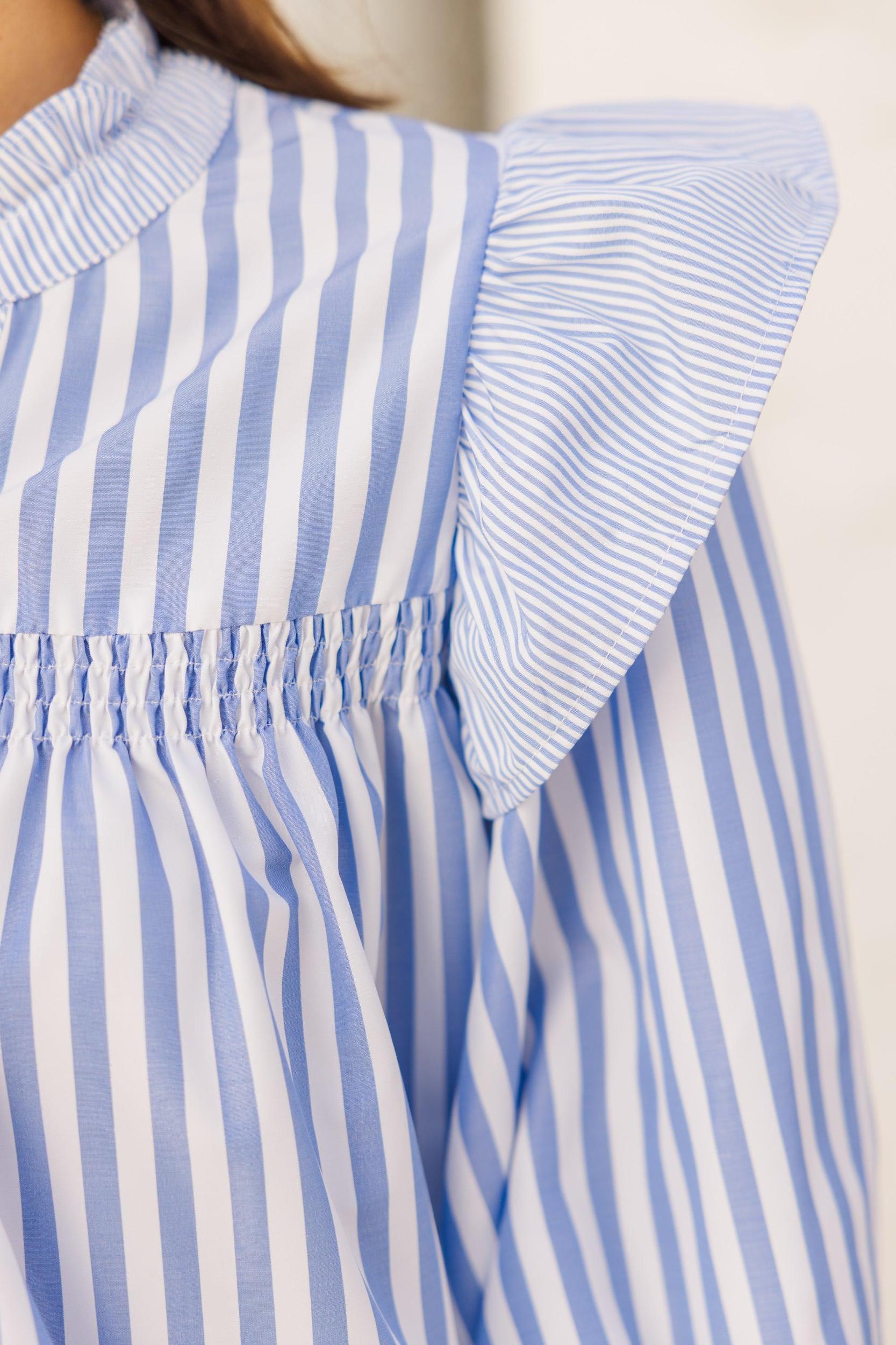 So Honored Blue Striped Blouses Female Product Image