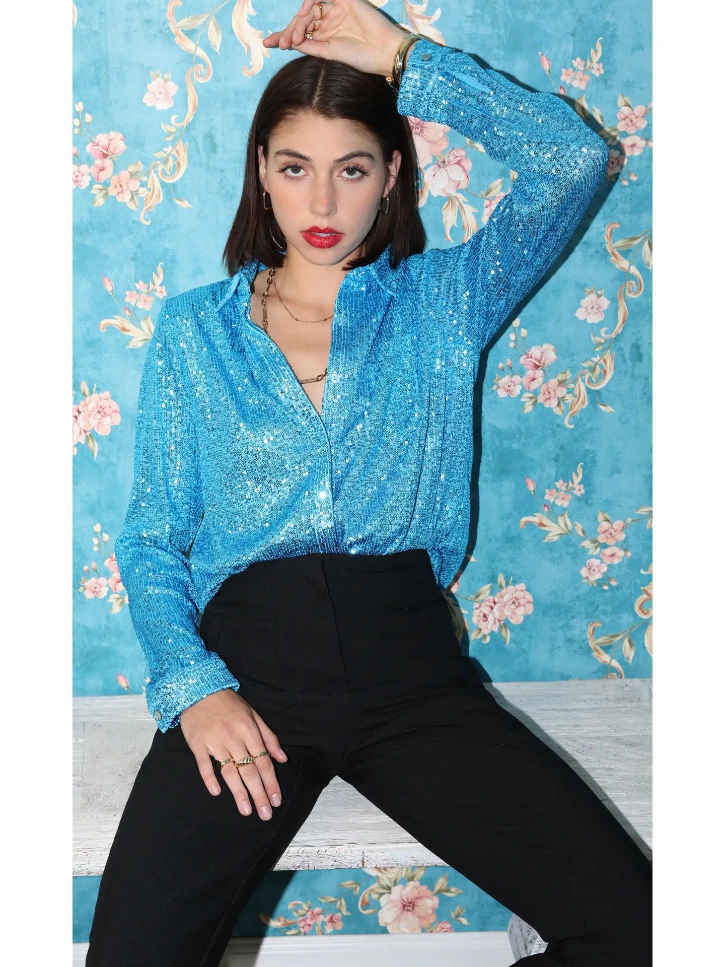 Kim Sequin Button Up Shirt Product Image