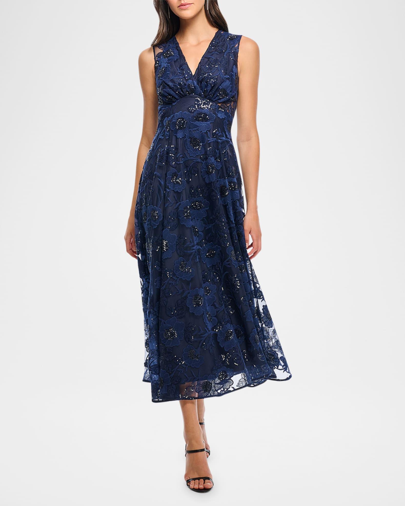 Elliott Sequin Floral-Embroidered Midi Dress Product Image