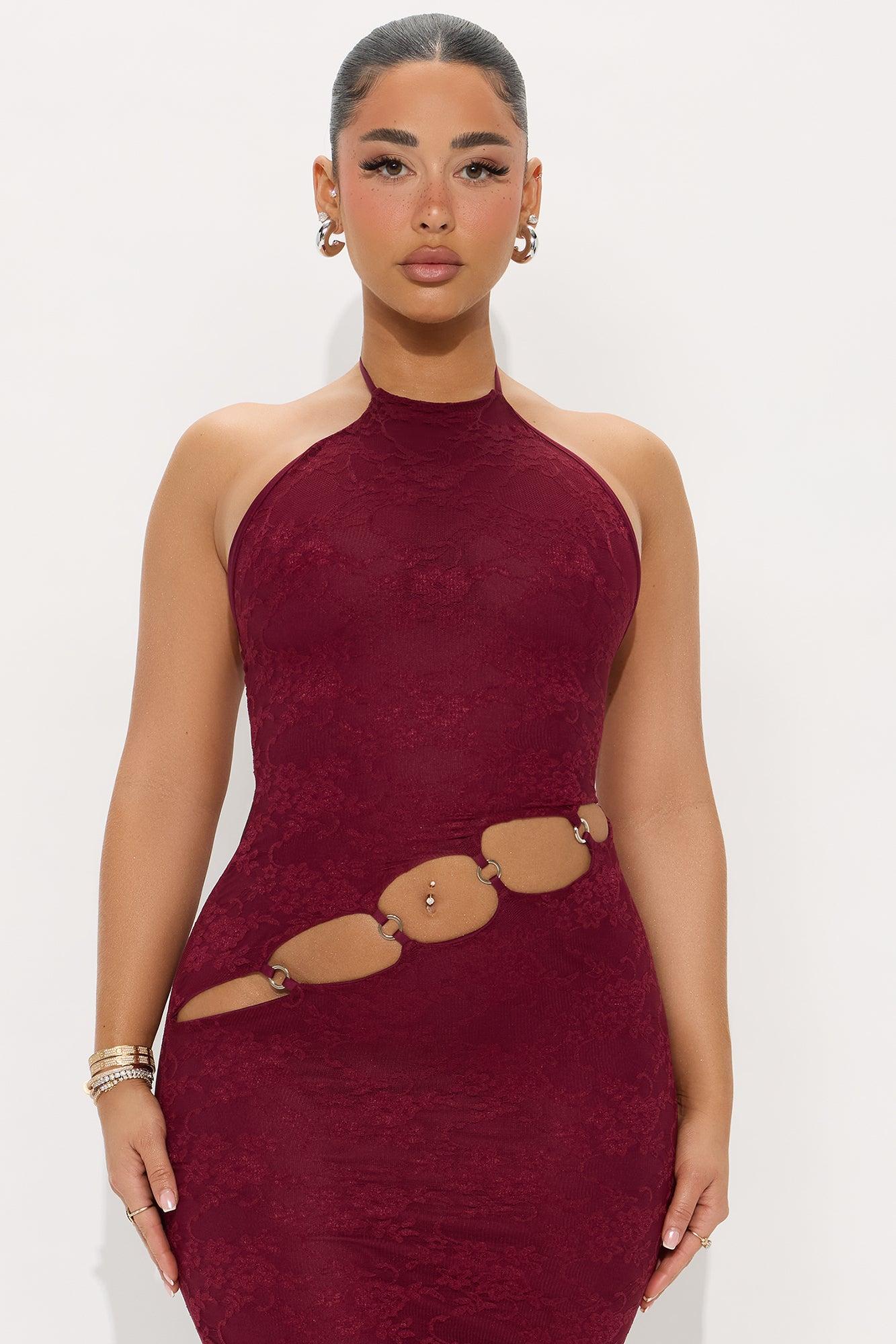 Arielle Lace Backless Maxi Dress - Burgundy Product Image