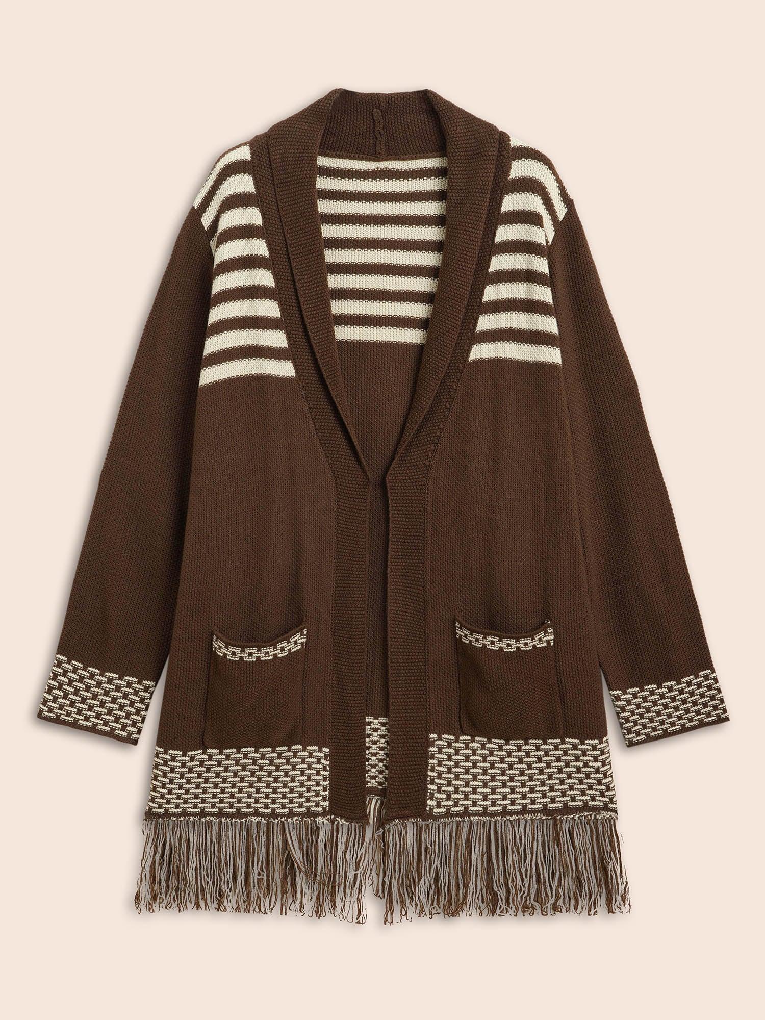 Woolen Tassels Pockets Open Cardigan Female Product Image