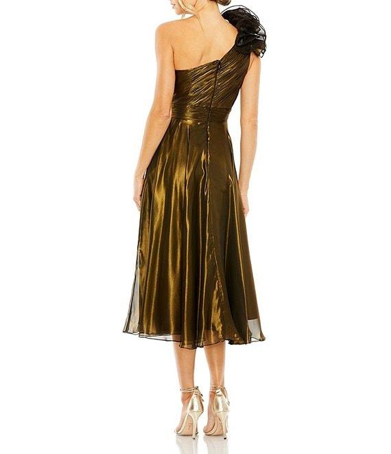 Mac Duggal Ruffle One Shoulder Shimmer Organza Midi Dress Product Image