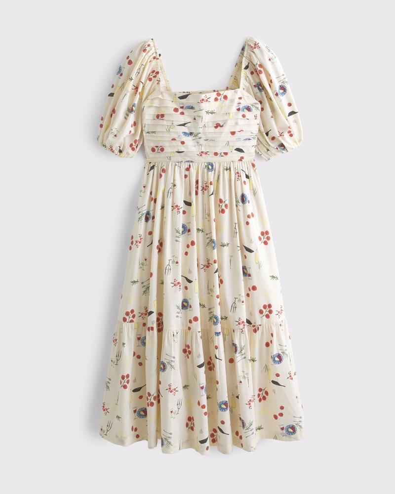 The A&F Emerson Poplin Puff Sleeve Midi Dress Product Image