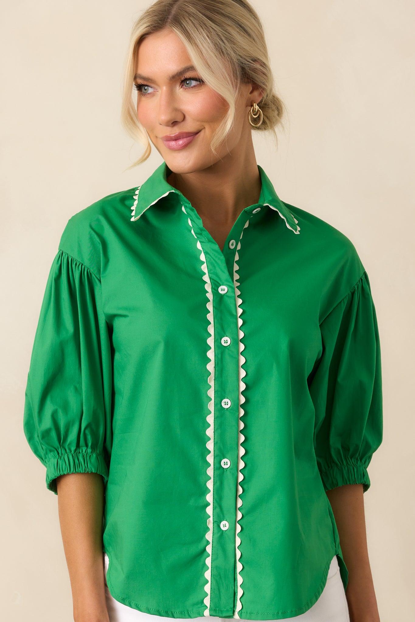 A Twist On Classic Green Cotton Button Front Top Product Image