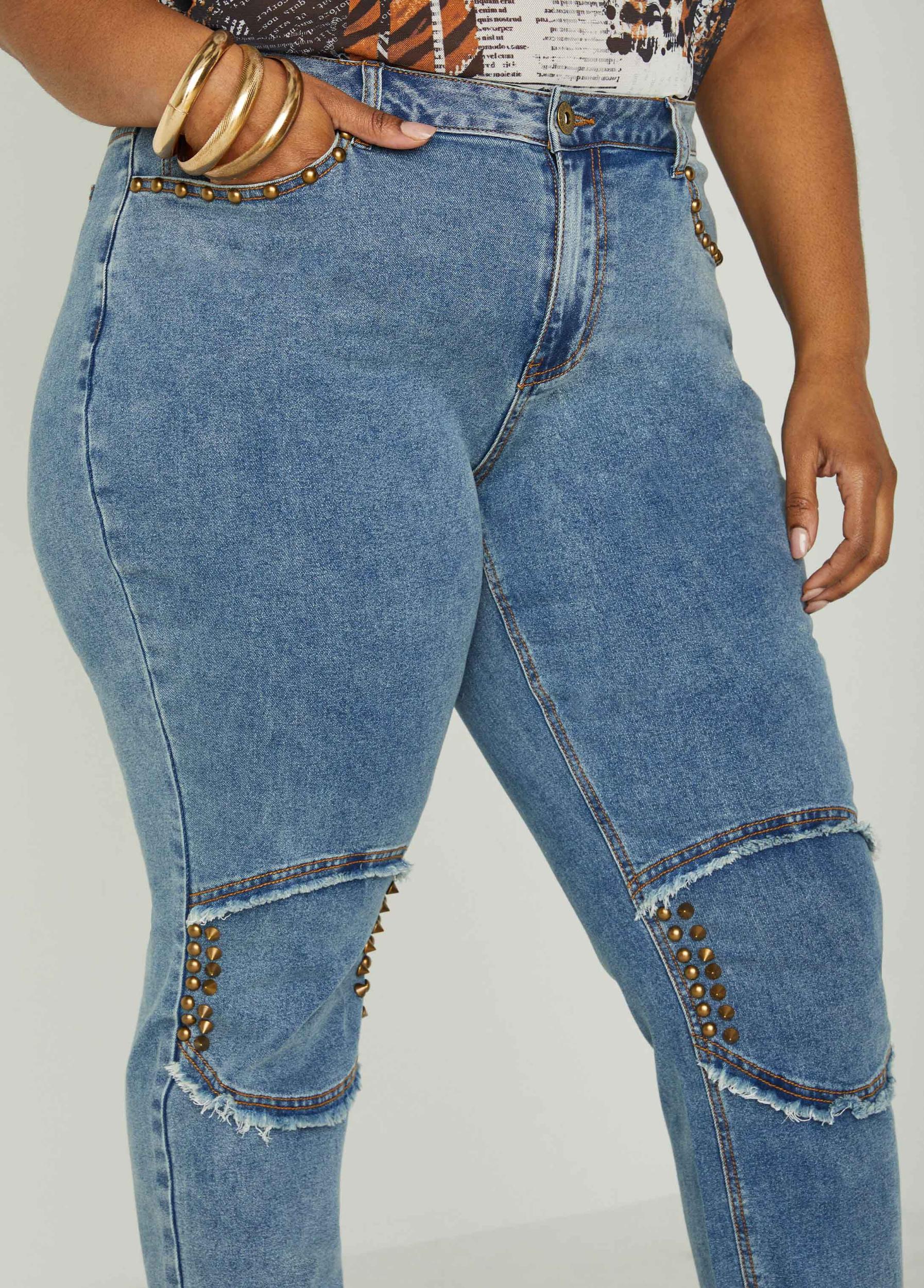 Studded Mid Rise Skinny Jeans Product Image