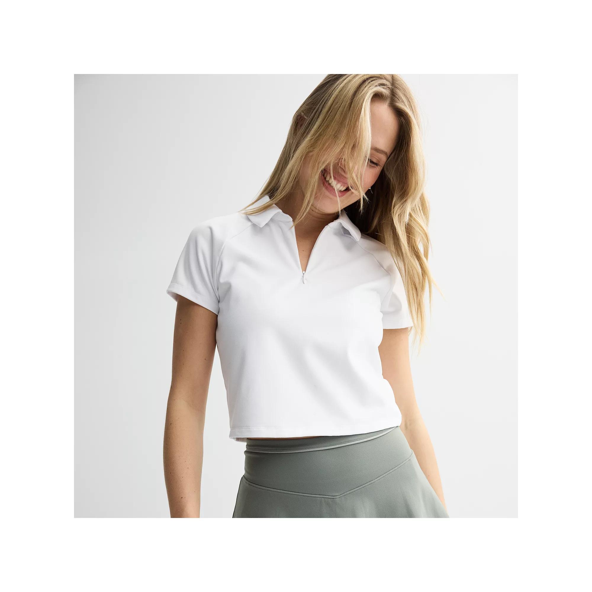 Women's FLX Affirmation Cropped Quarter-Zip Tennis Polo, Size: XL, Modern White Product Image