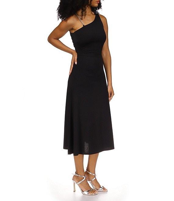 Michael Kors Asymmetrical Square Neck Sleeveless Ruched Side Midi Dress Product Image