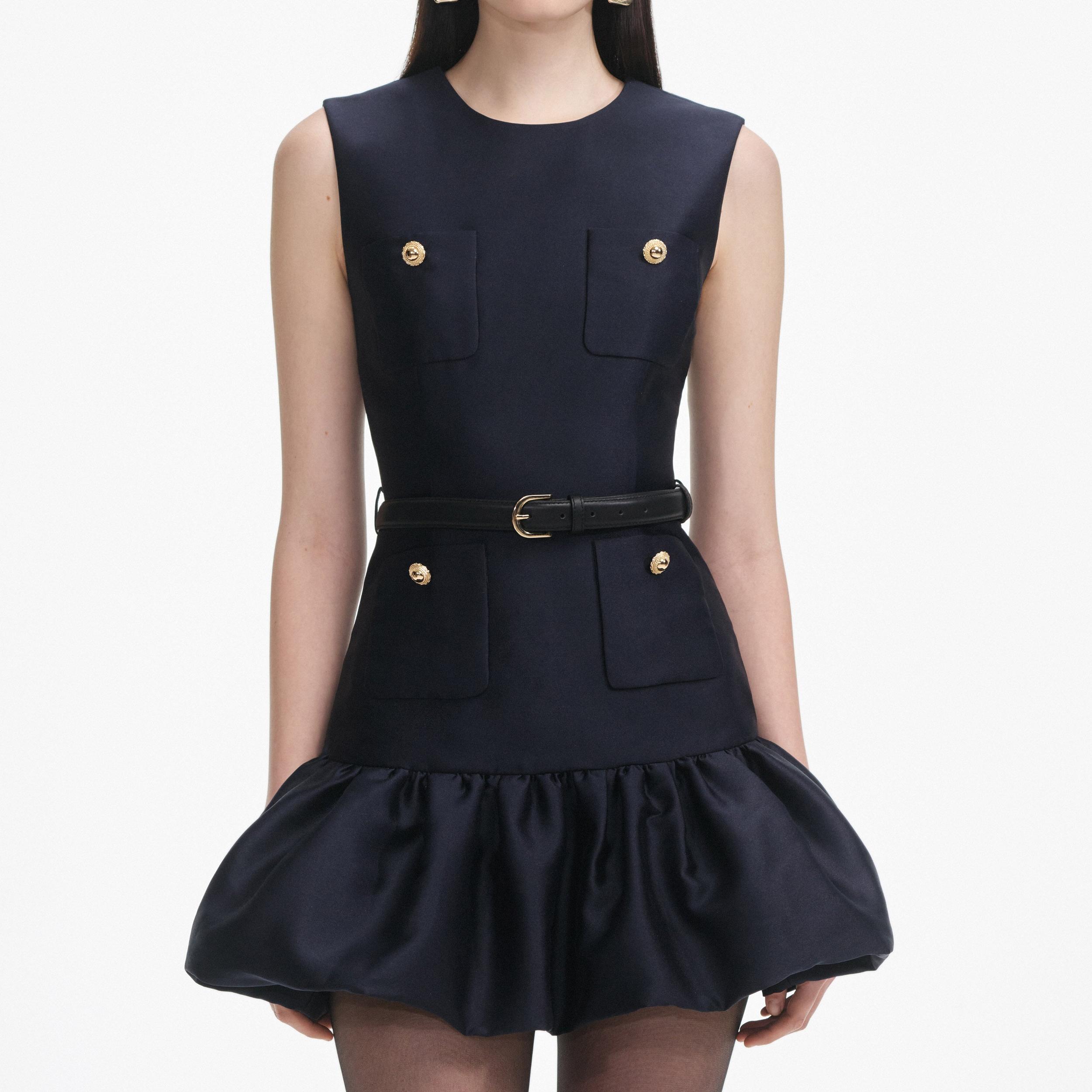Navy Taffeta Mini Dress Product Image
