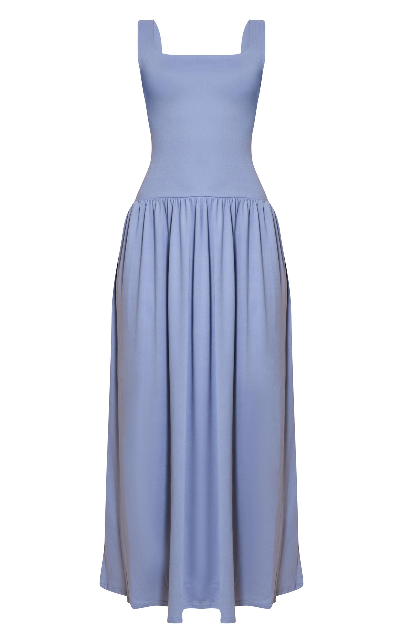 Blue Double Contour Scoop Neck Drop Waist Maxi Dress Product Image