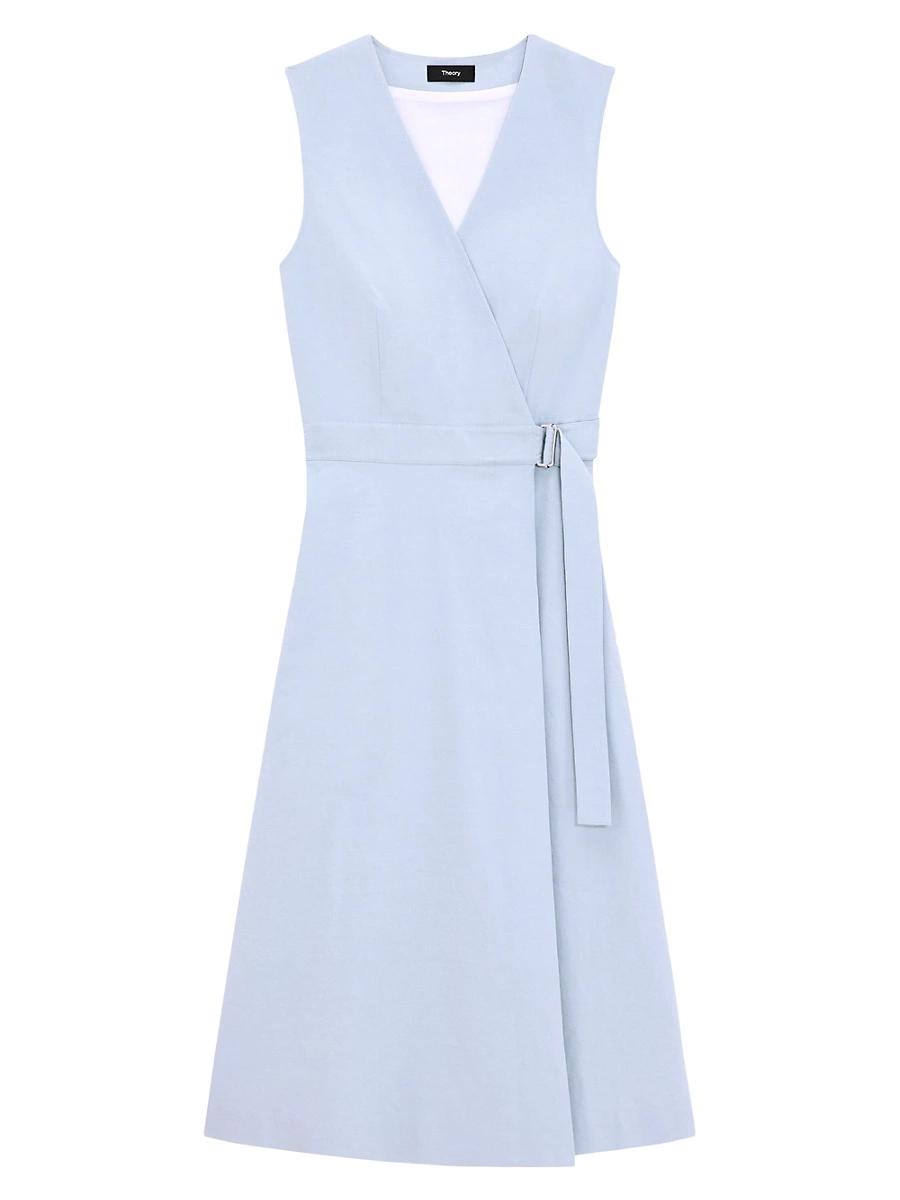 Womens Linen Sleeveless Fit & Flare Wrap Dress Product Image