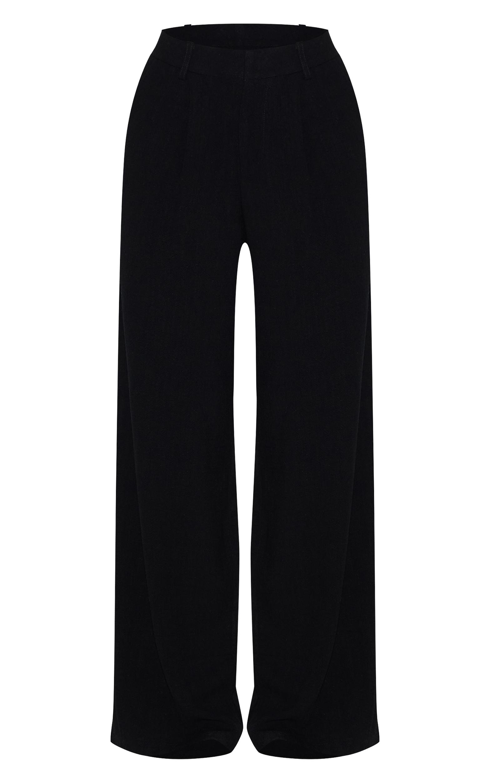 Black Linen Blend Tailored Straight Leg Pants Product Image