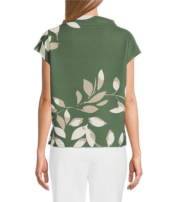 Investments Petite Size Knit Bronze Green/Neutral Leaf Short Sleeve High Neck Ottoman Top Product Image