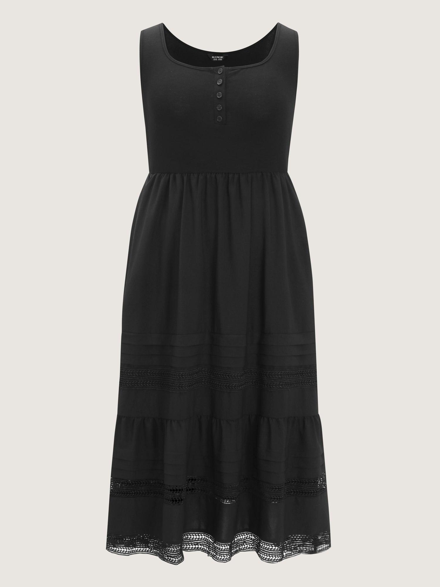 Lace Trim Sheer Button Placket Midi Dress Female Product Image