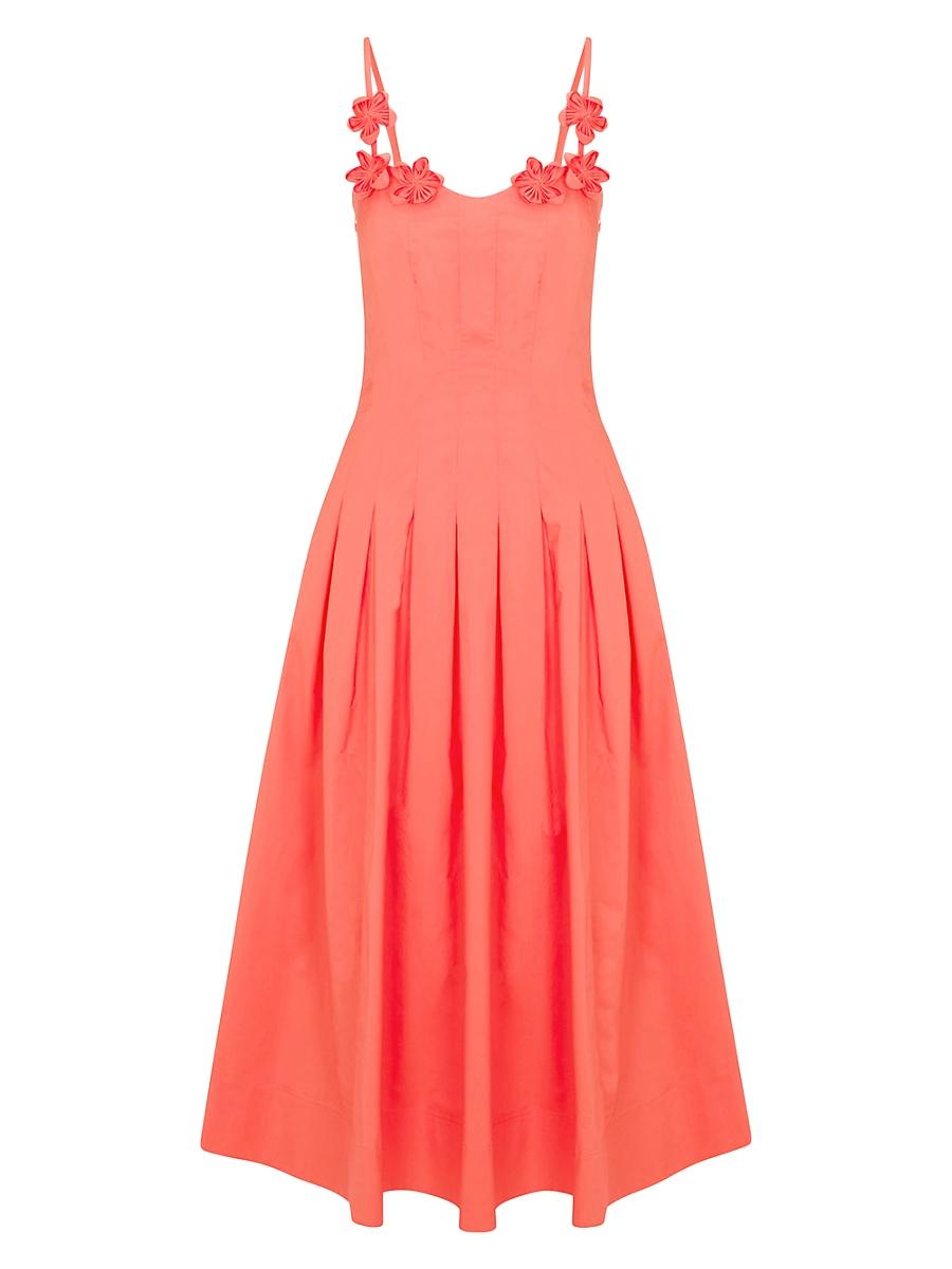 Womens Priya Pleated Cotton Fit & Flare Midi-Dress Product Image