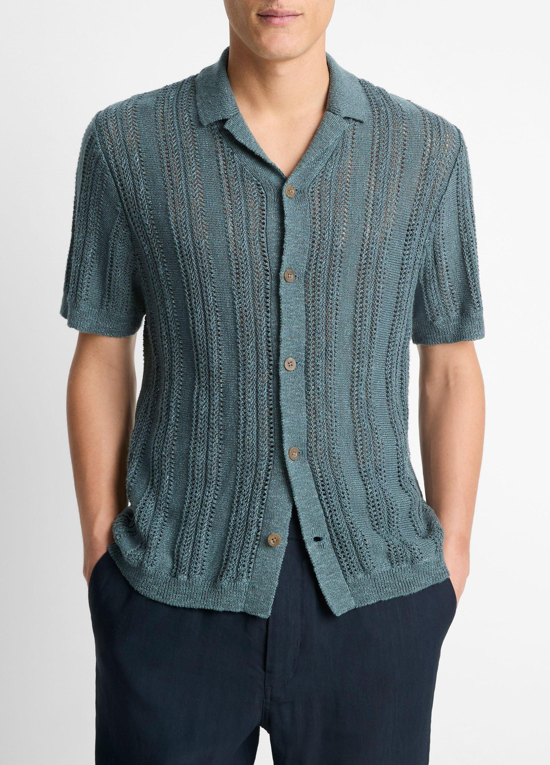 Cotton & Linen-Blend Crochet Cabana Shirt Product Image