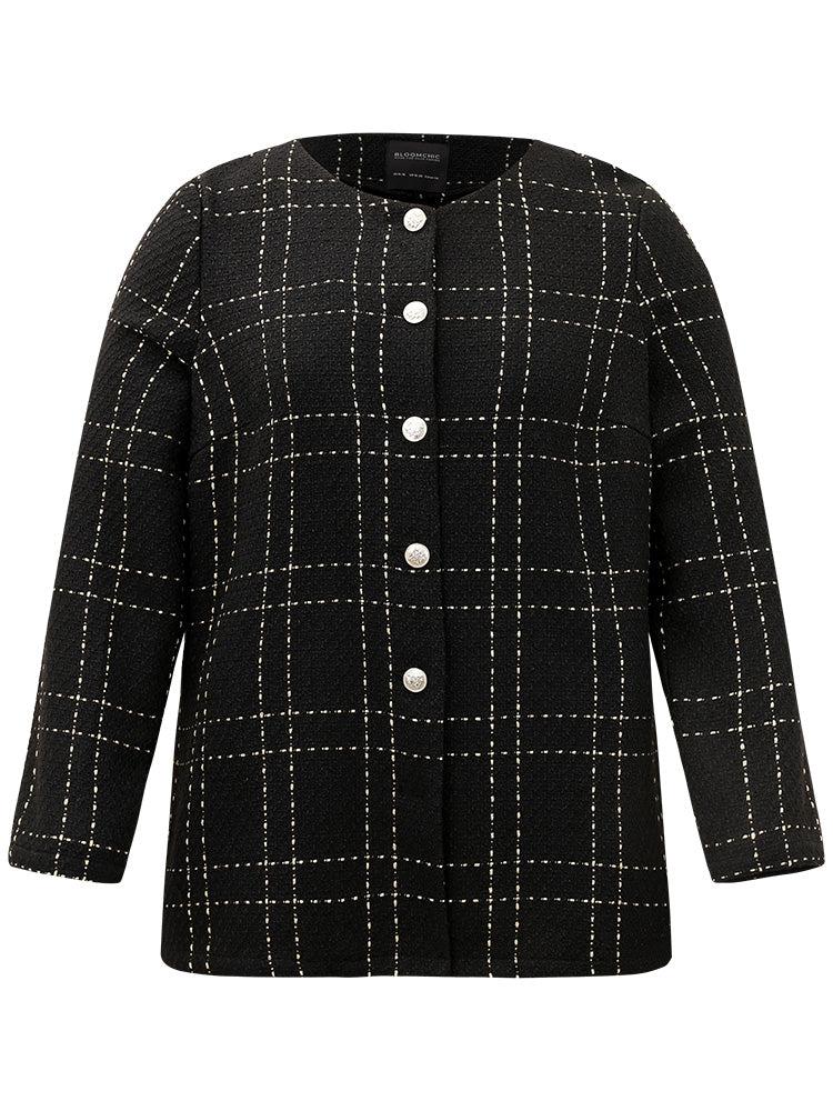 Plaid Pattern Button Up Crew Neck Coat Female Product Image