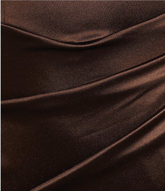 Honey and Rosie Spaghetti-Strap Square-Neck Faux-Wrap Slit Hem Stretch Satin Long Dress Product Image