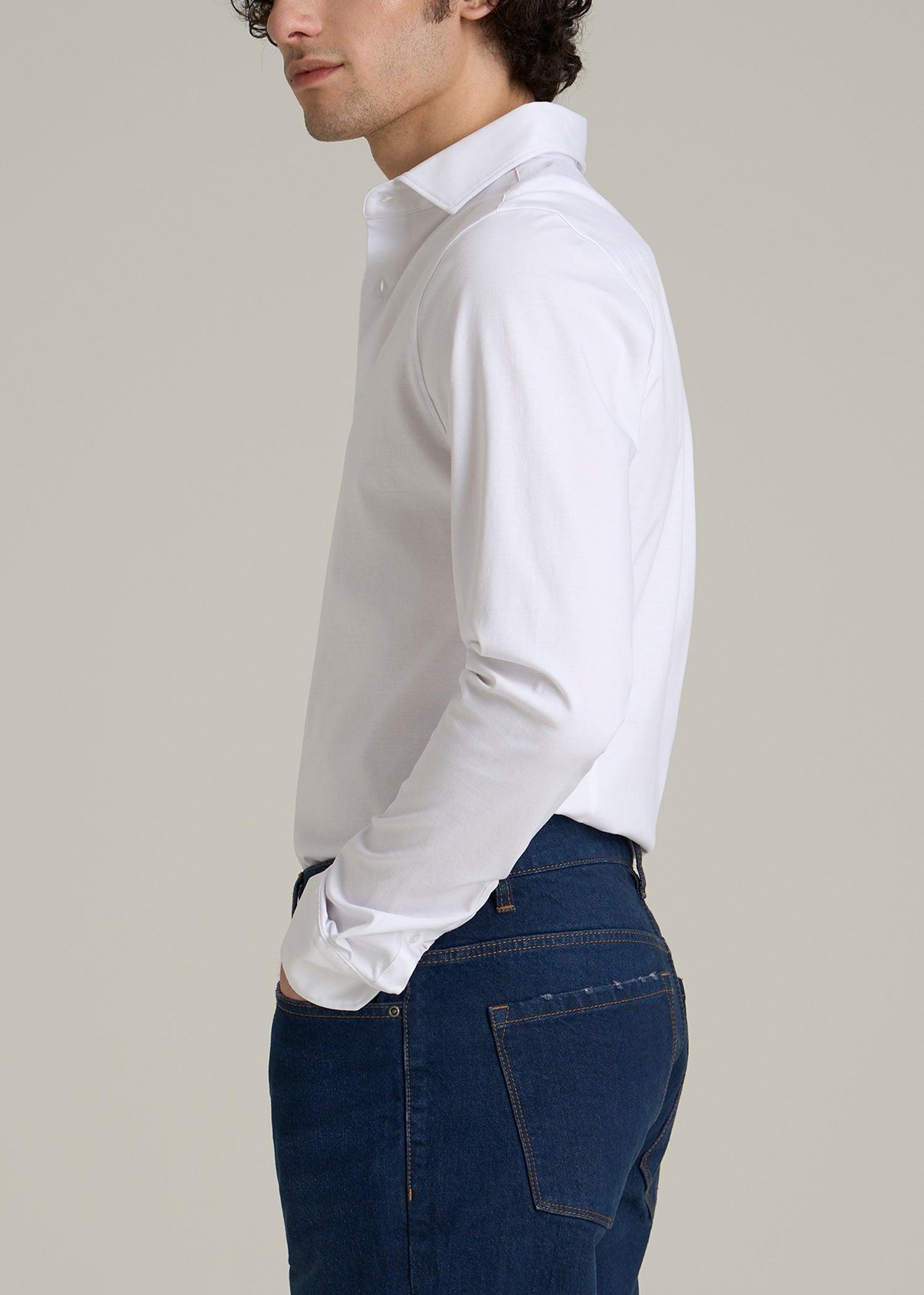 Stretch Jersey Dress Shirt for Tall Men in Optic White Male Product Image