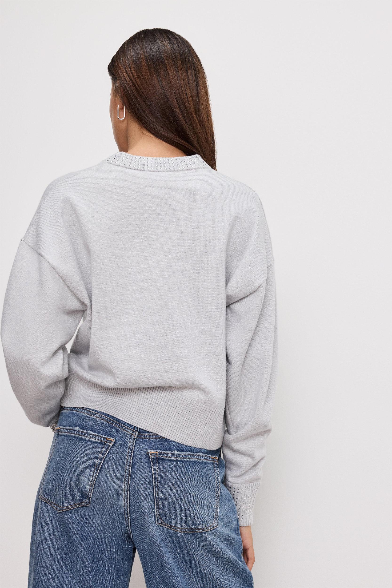 CRYSTAL CREWNECK SWEATER | HEATHER GREY001 Product Image